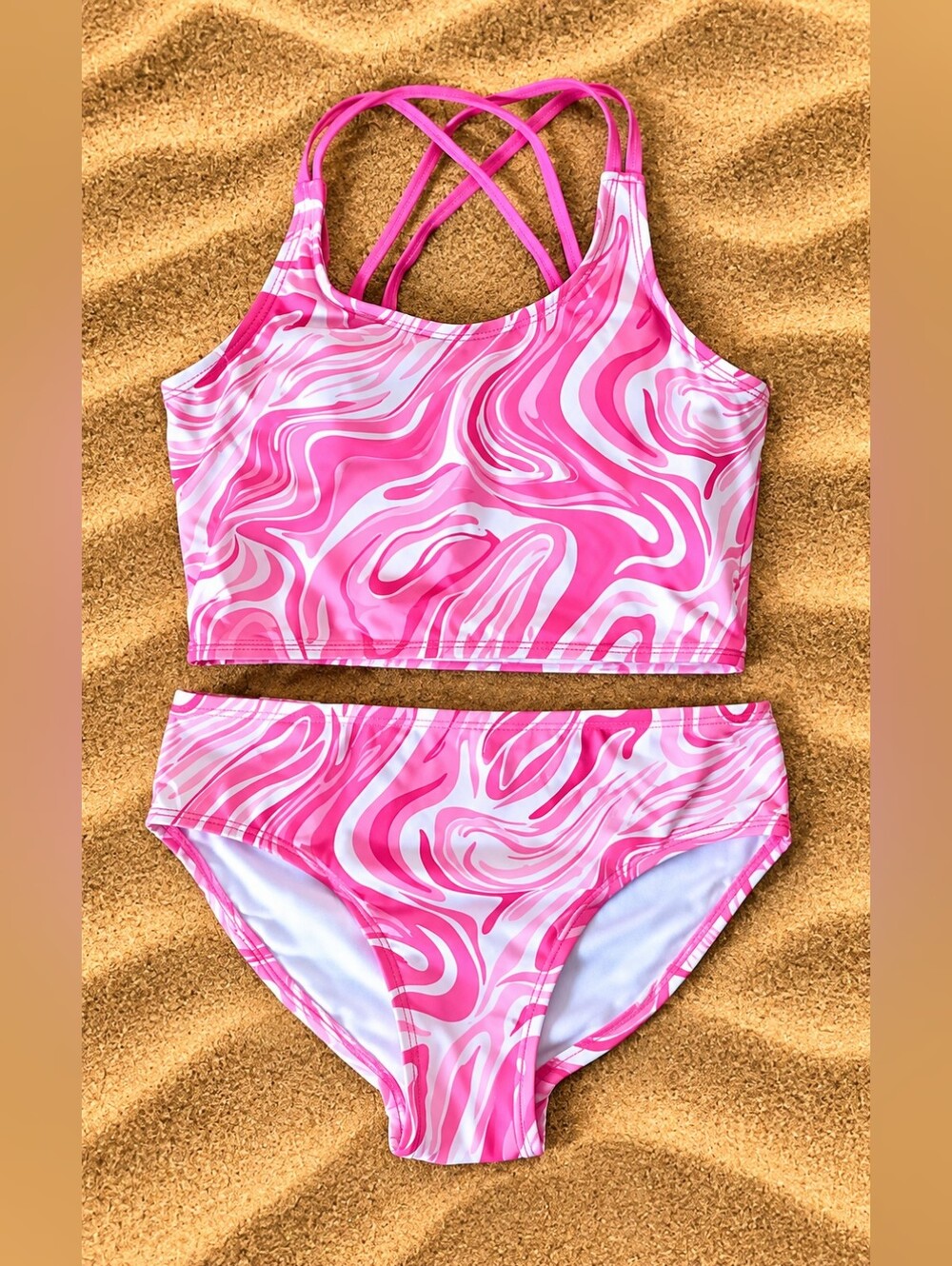 Kanu Surf Kids Pink Marble Tankini Set